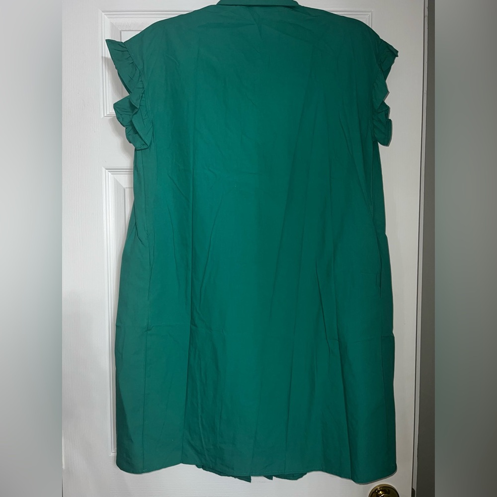 New without Tags Green Button-Front Smocked Collar Dress - Picture 3 of 3